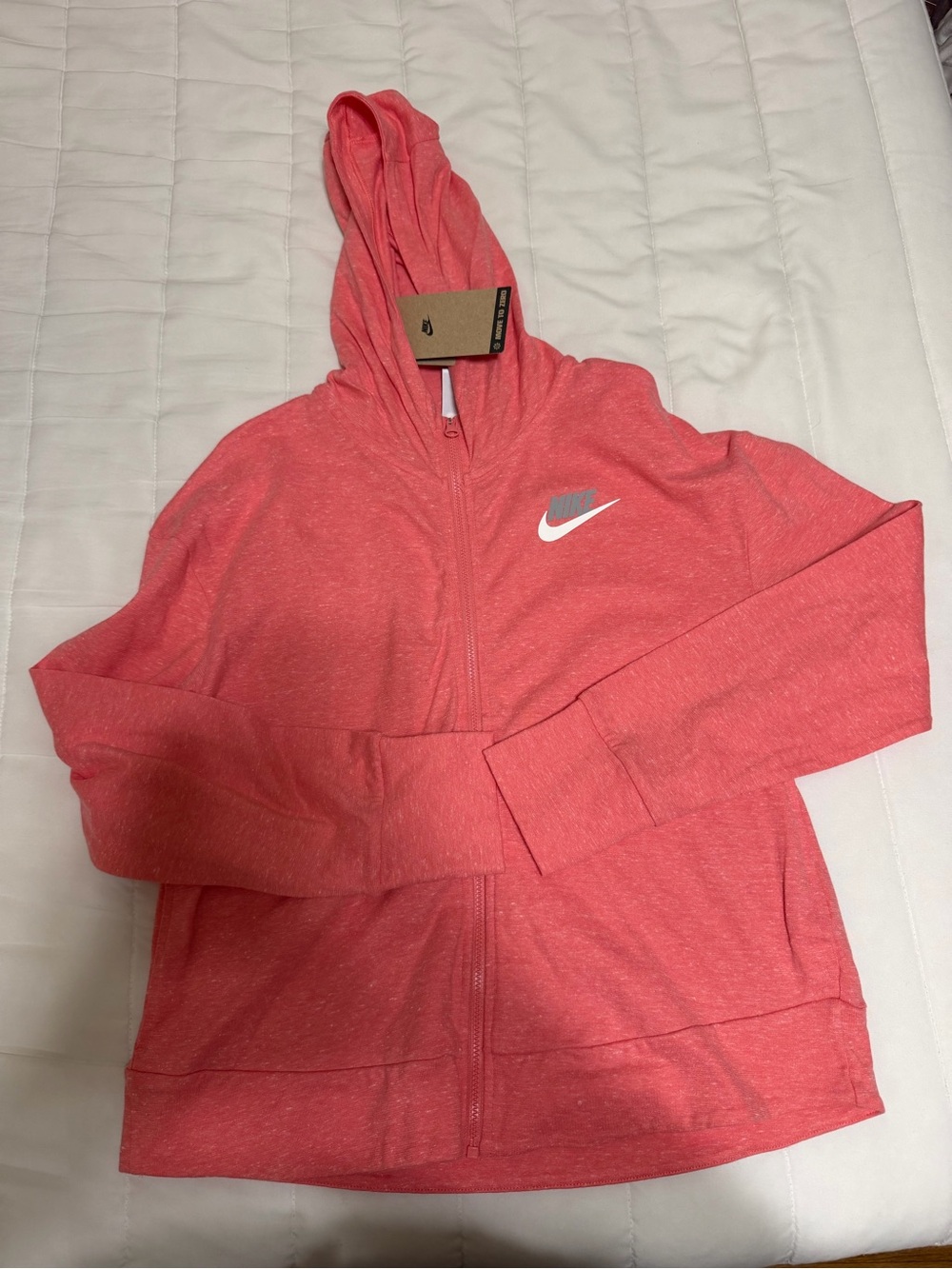 💥 KIDS NWT Nike Coral Pink Zip Up Hoodie with White Swoosh